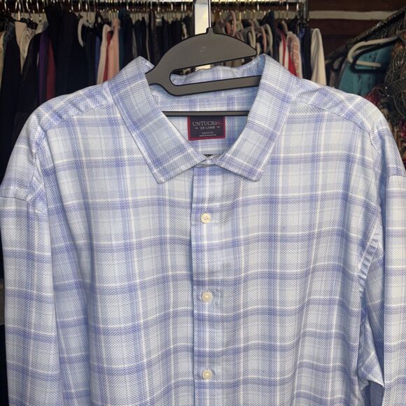 UNTUCKit Shirt Mens XXL Blue Button Up Plaid Textured Pinord Relaxed Fit Cotton - Picture 1 of 7